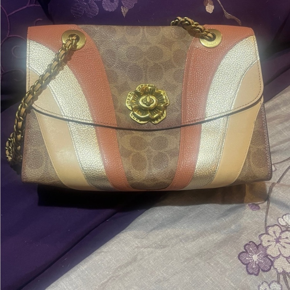 Coach Parker Signature Wave Patchwork Tan Multi Coated Canvas 69526